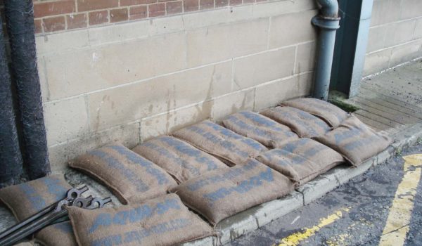 flood bags protecting commercial property