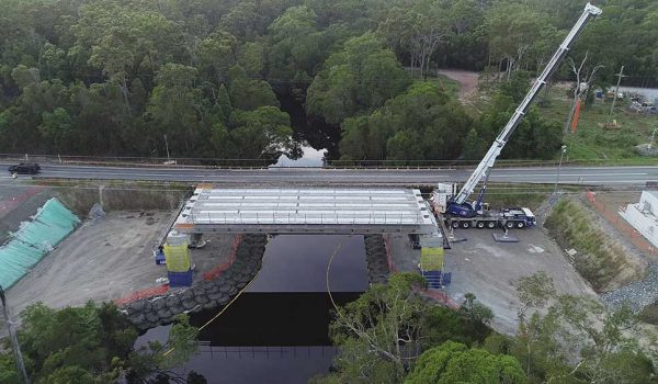 Temporary work platforms construction at Coondoo Creek Bridge