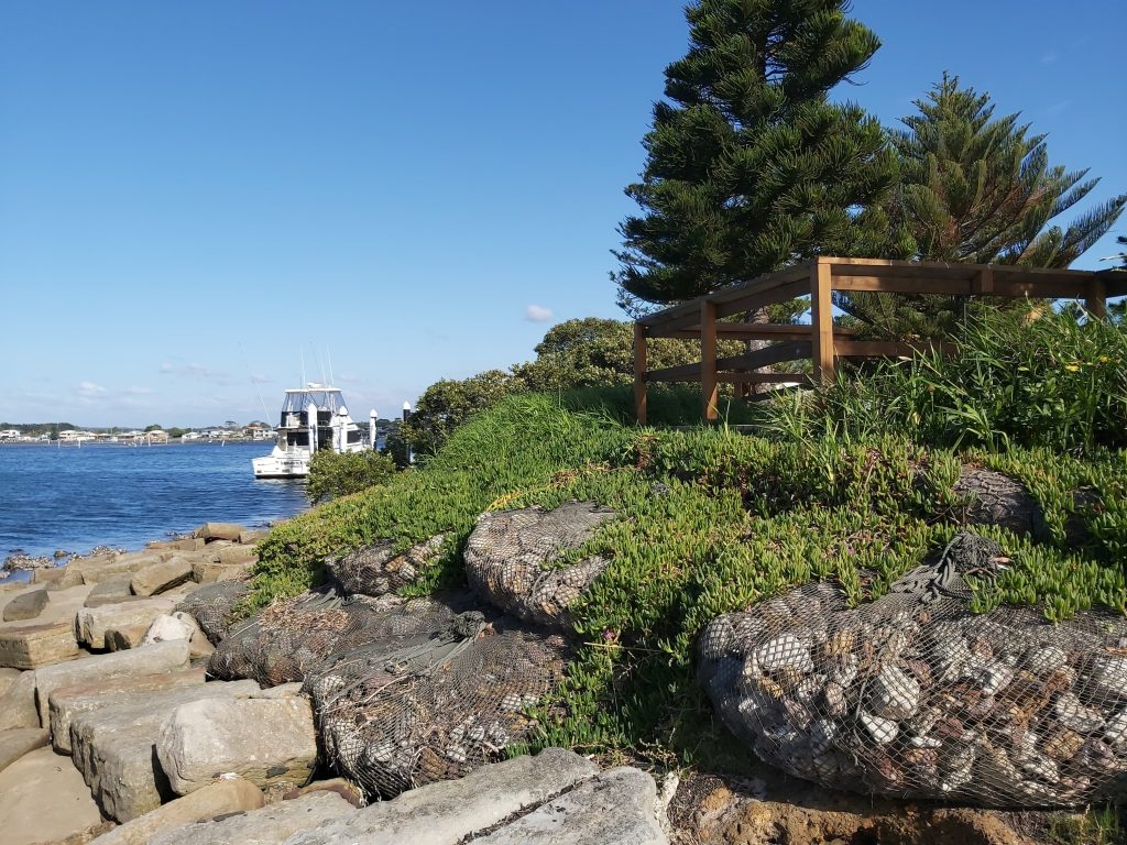 Shoreline erosion prevention using riprap rock at Greenwell Point, NSW