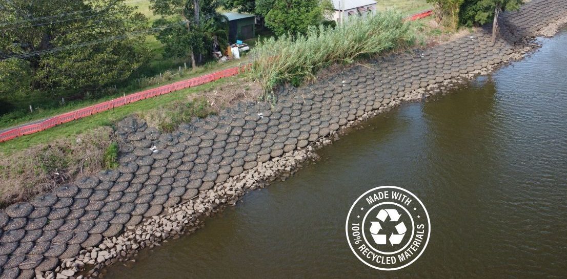 Kyowa Rock Bags used for large scale riverbank erosion