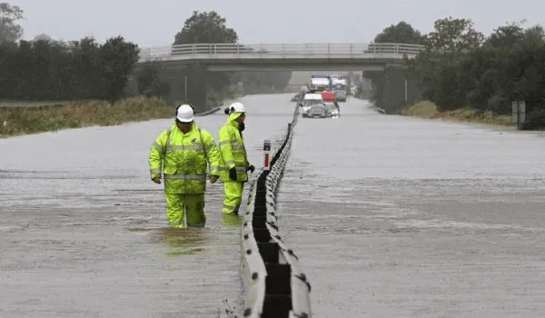 A flooded roadway