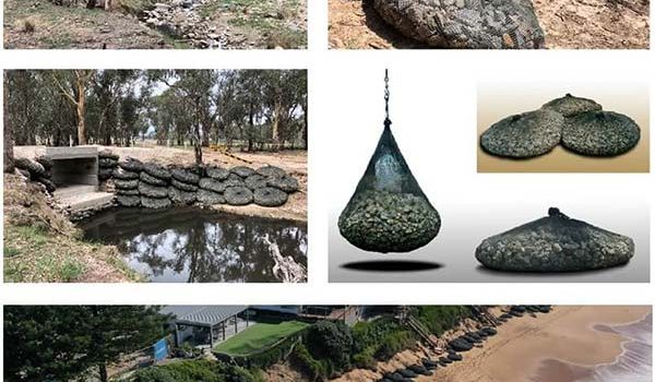 Rock Bags used to control water and scour erosion in waterways